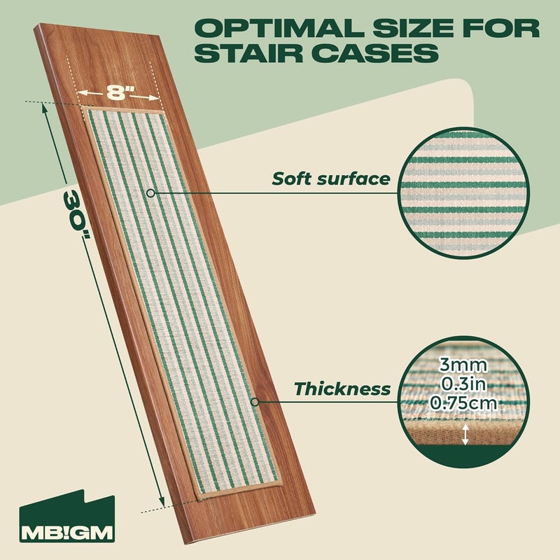 MBIGM 8" X 30" (15 in Pack) Non-Slip Carpet Stair Treads Non-Skid Safety Rug Slip Resistant Indoor Runner for Kids Elders & Pets with Reusable Adhesive - Soft Stripes - Serene Sage - Image 2